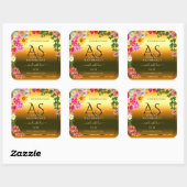オレンジ色の製品ラベルカラフル花とイニシャル スクエアシール (シート)