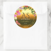 オレンジ色の製品ラベルカラフル花とイニシャル ラウンドシール (バッグ)