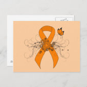 オレンジ色の認識度リボンと蝶 ポストカード (正面/裏面)