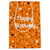 オレンジ色の誕生日スター ミディアムペーパーバッグ (正面)