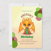 オレンジ色の誕生日ドラゴン招待状 招待状 (正面)