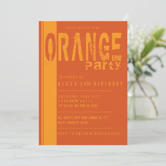 オレンジ色の誕生日パーティー招待状 招待状 (スタンド正面)