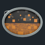 オレンジ色の警告フロート抽象芸術ハロウィーンブラックボックス 卵形バックル<br><div class="desc">オレンジアラート！フローティングのオレンジ色チョコレートブロックのミステリー建築を中断 – ハロウィーンの太陽の色のフローティング飲料オレンジ色のメッシュ迷路ブロック。</div>