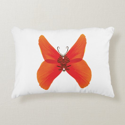 オレンジ色の赤いケシの蝶あなたの名前 アクセントクッション (正面)