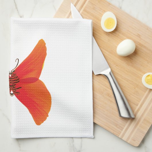 オレンジ色の赤いケシの蝶あなたの名前 キッチンタオル (四つ折り)