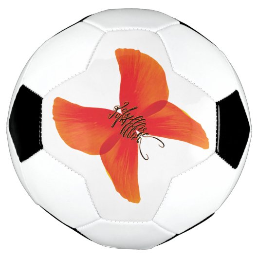 オレンジ色の赤いケシの蝶あなたの名前 サッカーボール (回転)