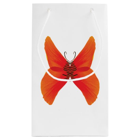 オレンジ色の赤いケシの蝶あなたの名前 スモールペーパーバッグ (裏面)