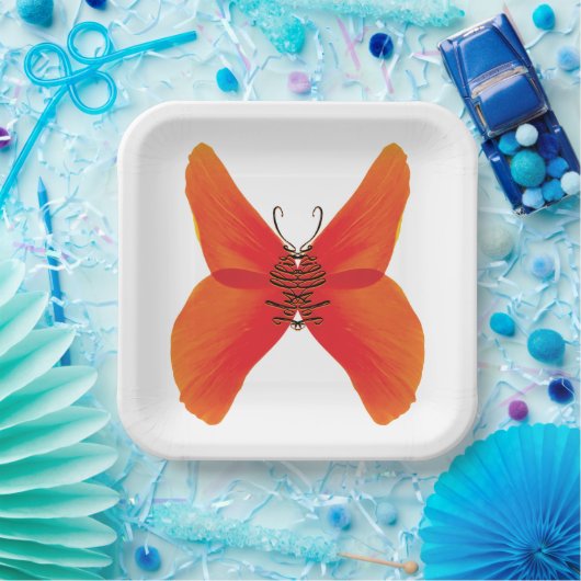 オレンジ色の赤いケシの蝶あなたの名前 ペーパープレート (パーティー)