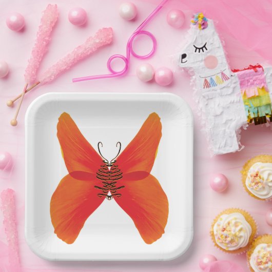 オレンジ色の赤いケシの蝶あなたの名前 ペーパープレート (パーティー)