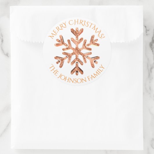 オレンジ色の赤いスノーフレークエレガントのクリモダンスマス ラウンドシール (バッグ)