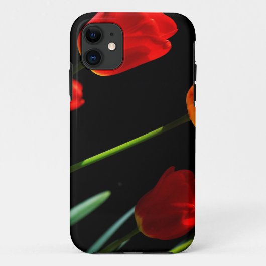オレンジ色の赤いチューリップ花黒い背景 Case-Mate iPhoneケース (裏面)