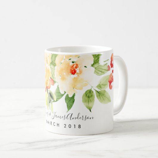 オレンジ色の赤いバラの水の色のフローラ日付を保存 コーヒーマグカップ (正面右)