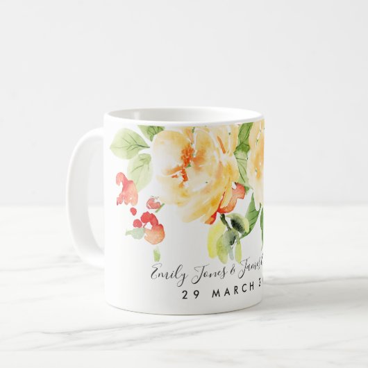 オレンジ色の赤いバラの水の色のフローラ日付を保存 コーヒーマグカップ (正面左)