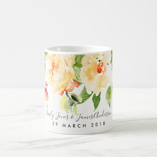 オレンジ色の赤いバラの水の色のフローラ日付を保存 コーヒーマグカップ (中央)