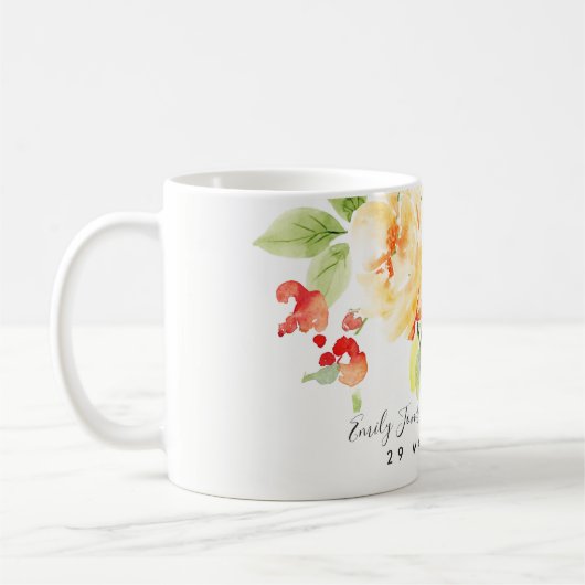 オレンジ色の赤いバラの水の色のフローラ日付を保存 コーヒーマグカップ (左)