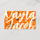 オレンジ色の赤いフローラチェックパターンQRコードハンドメイド 名刺 (正面)