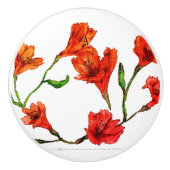 オレンジ色の赤いフローラ水色 セラミックノブ (正面)