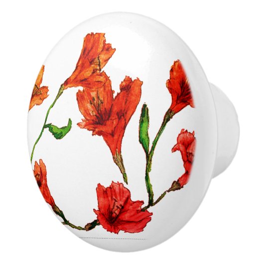 オレンジ色の赤いフローラ水色 セラミックノブ (右)