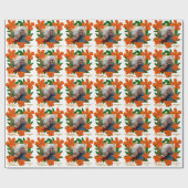 オレンジ色の赤いフローラ金ゴールド額写真クリスマス ラッピングペーパー (フラット)