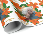 オレンジ色の赤いフローラ金ゴールド額写真クリスマス ラッピングペーパー (ロールコーナー)