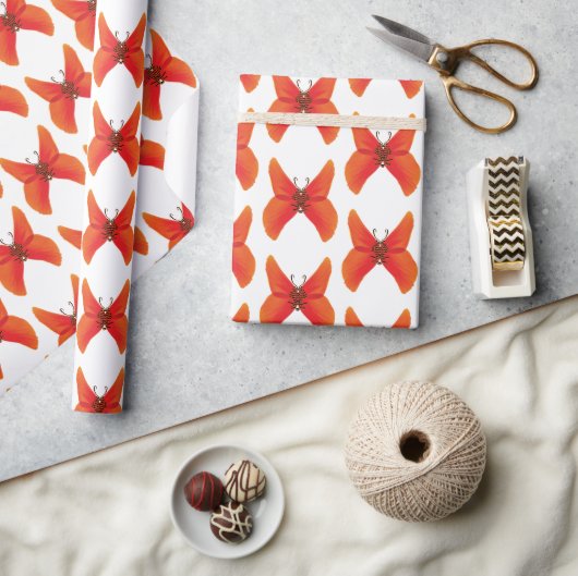 オレンジ色の赤いポピーのバターファイルあなたの名前 ラッピングペーパー (クラフト)