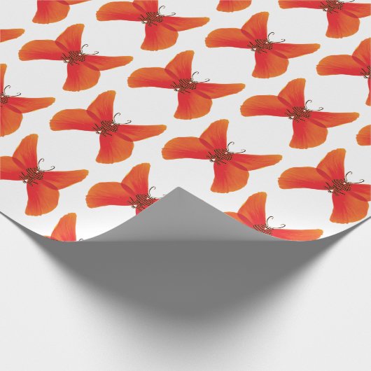 オレンジ色の赤いポピーのバターファイルあなたの名前 ラッピングペーパー (角)