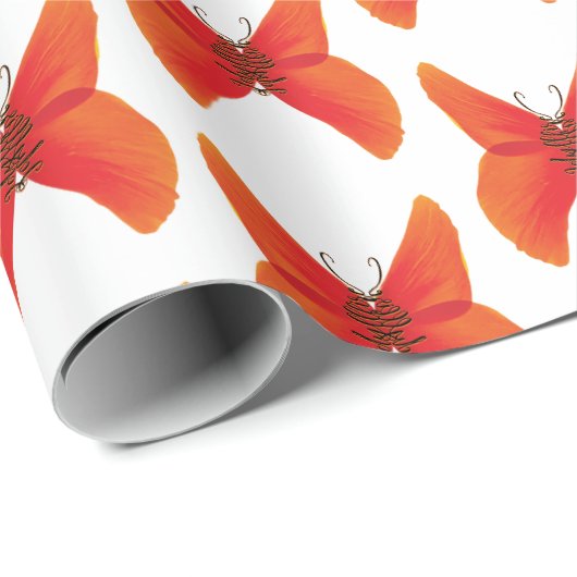 オレンジ色の赤いポピーのバターファイルあなたの名前 ラッピングペーパー (ロールコーナー)