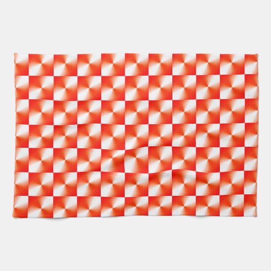 オレンジ色の赤い格子模様 キッチンタオル (横)