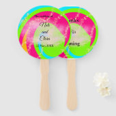 オレンジ色の赤い水絵を描色の手のカスタム ハンドファン (正面&裏面)