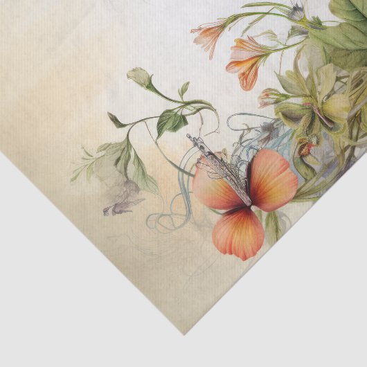 オレンジ色の赤い花のエメラルドハミングバードスプレー 薄葉紙 (詳細)