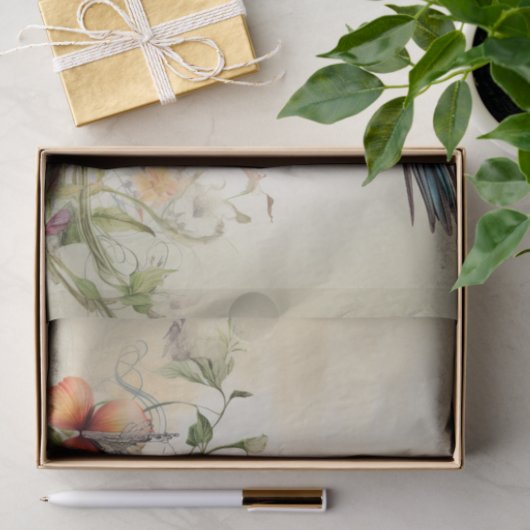 オレンジ色の赤い花のエメラルドハミングバードスプレー 薄葉紙 (ギフト)