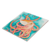 オレンジ色の赤い触手タコ水色 タイル (側面)