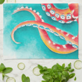 オレンジ色の赤い触手 キッチンタオル (折り畳み)