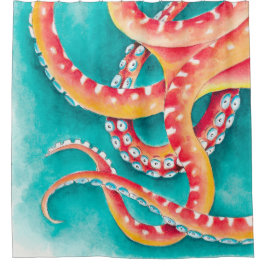 オレンジ色の赤い触手 シャワーカーテン