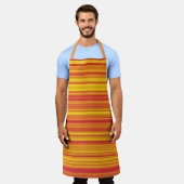 オレンジ色の赤い黄色のストライプ エプロン (着用した状態)