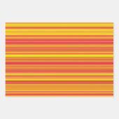 オレンジ色の赤い黄色のストライプ ラッピングペーパーシート (正面3)