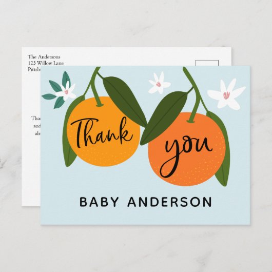 オレンジ色の赤ちゃんシャワーありがとうはがき ポストカード (正面/裏面)