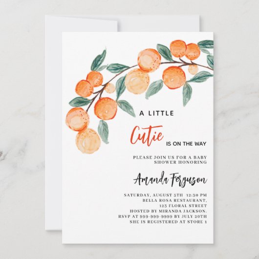オレンジ色の赤ちゃんシャワーの方法のかわいこちゃん 招待状 (正面)