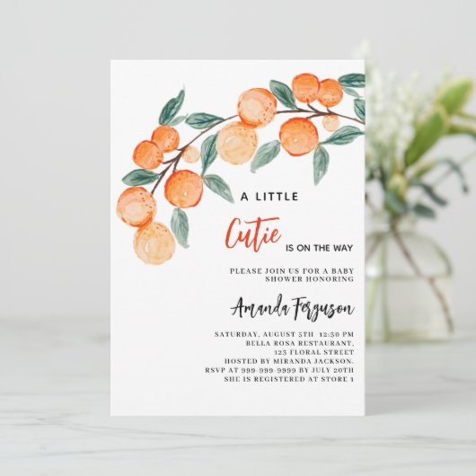 オレンジ色の赤ちゃんシャワーの方法のかわいこちゃん 招待状 (スタンド正面)