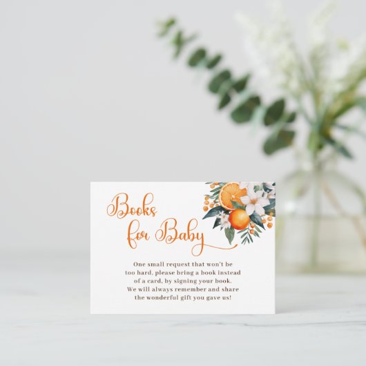 オレンジ色の赤ちゃんシャワーブックリクエストエンクロージャカード エンクロージャーカード (スタンド正面)