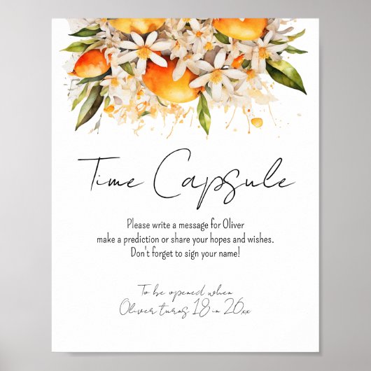 オレンジ色の赤ちゃんシャワー柑橘系タイムカプセル ポスター (正面)