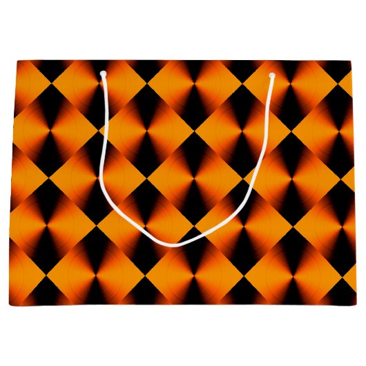 オレンジ色の赤と黒のパターン ラージペーパーバッグ (正面)