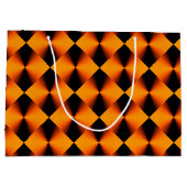 オレンジ色の赤と黒のパターン ラージペーパーバッグ (裏面)