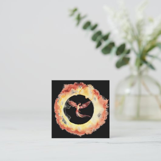 *~*オレンジ色の赤の炎のフェニックスリングや輪（火の黒） スクエア名刺 (スタンド正面)