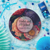 オレンジ色の赤紫のフローラエレガント書 ペーパープレート (パーティー)