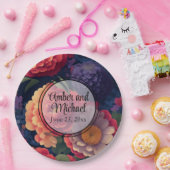 オレンジ色の赤紫のフローラエレガント書 ペーパープレート (パーティー)