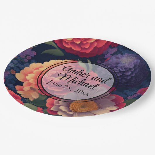 オレンジ色の赤紫のフローラエレガント書 ペーパープレート (アングル)