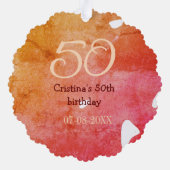 オレンジ色の赤50誕生日アニバーサリー追加の日付p オーナメントカード (裏面)