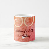 オレンジ色の赤50誕生日アニバーサリー追加の日付p コーヒーマグカップ (中央)