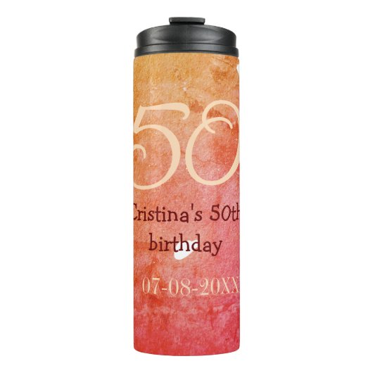 オレンジ色の赤50誕生日アニバーサリー追加の日付p タンブラー (正面)